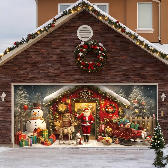 Christmas Decor,Large Festive Holiday Welcome Banner for Outdoor Garage Door Front Porch and Yard Seasonal Christmas Decoration Sign