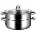thumbnail image 5 of 2 PCS Stainless Steel Steamer Pot Set Cookware W/ Tempered Glass Lid, 5 of 5