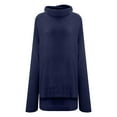 thumbnail image 3 of IROINNID Womens Sweater Turtleneck Pullover Sweater Solid Color Loose Mid-Length Long Sleeve Winter Sweater Bat Hem Knitted Sweater Tops, 3 of 8