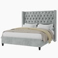 thumbnail image 5 of Merluxy King Bed Frame with Deep Button Tufted and Velvet Wingback Headboard,No Box Spring Needed,Light Gray, 5 of 10