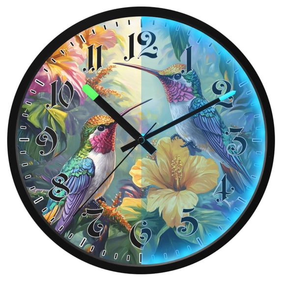 Ryvnso Hummingbirds Lily Flower 12 Inch Night Light Wall Clock Luminous Silent Battery Operate Clocks