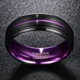 thumbnail image 3 of 8mm Black Tungsten Rings for Men Women Purple Groove Stepped Beveled Edges Comfort Fit Wedding Bands Size 4-16, 3 of 4