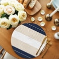 thumbnail image 2 of Navy Beige Striped Round 13 Inch Placemats Set of 4, Gradient Geometric Blue White HeatResistant Non Slip Place Mats for Dining Table, Wipeable Braided Kitchen Table Mats for Housewarming, 2 of 9