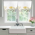 thumbnail image 5 of Spring Floral Tie Up Curtain 63 Inches Long, Rustic White Yellow Blue Flowers Farmhouse Vintage Balloon Style Kitchen Window Curtain Over Sink, Small Window Rod Pocket Curtain 52"x63", 5 of 9