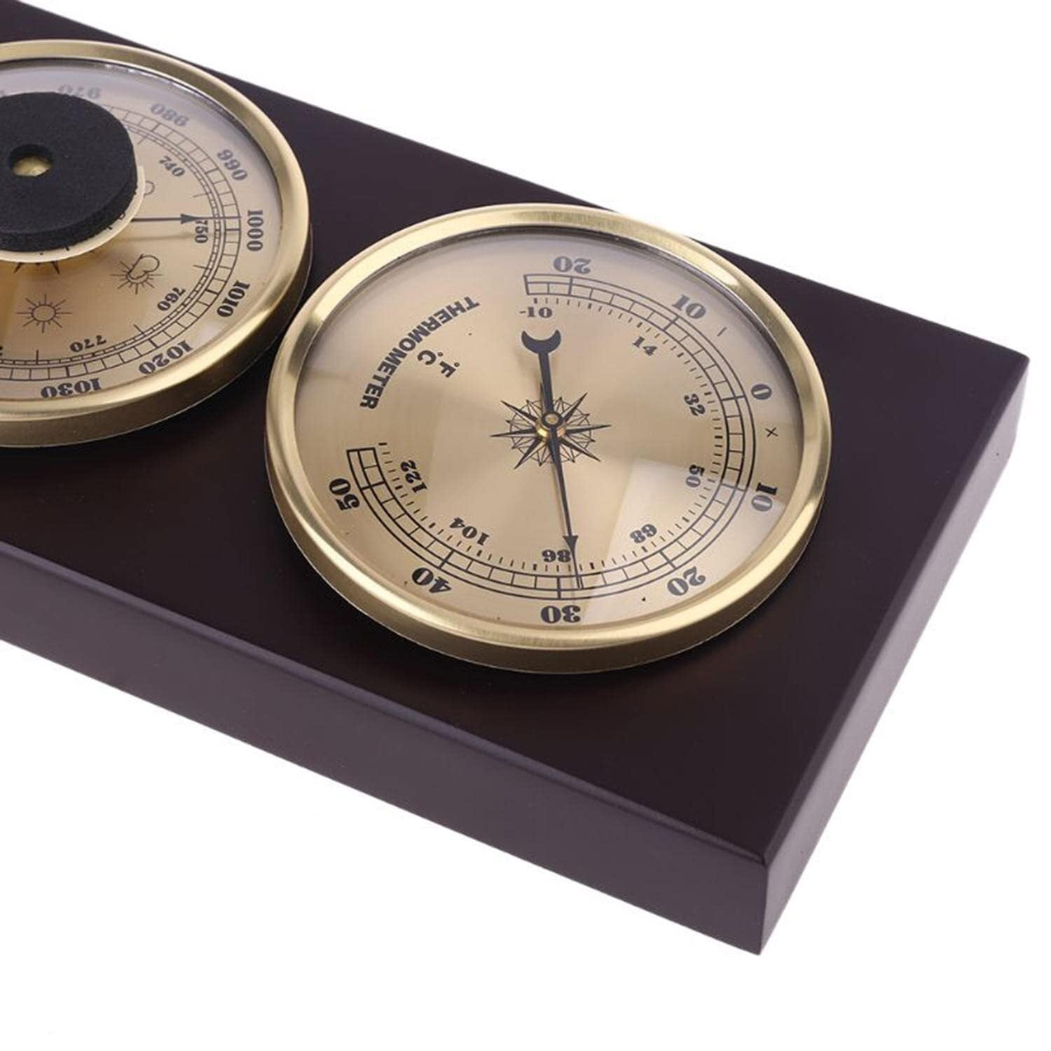 Analog Weather Station with Wooden Frame Base - Barometer, Thermometer, and Hygrometer - No Batteries Needed for Home Use