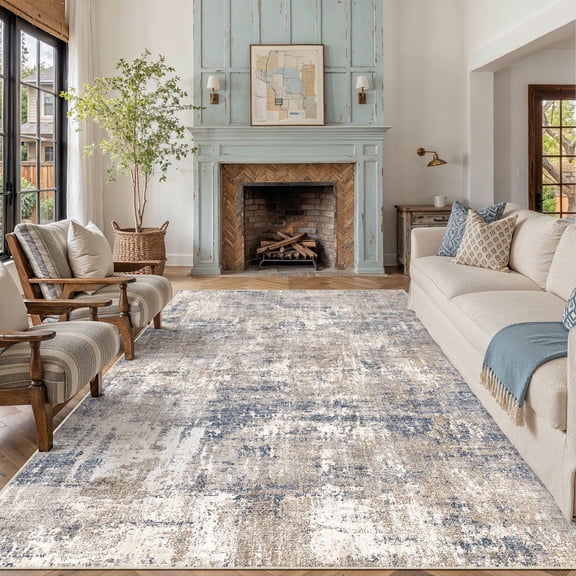 BERTHMEER 5'x7' Modern Abstract Blue Area Rugs for Living Room Bedroom Dining Room Office Farmhouse Machine Washable Non-slip Throw Rugs Carpets