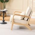 thumbnail image 3 of S-HOME Mid-Century Upholstered Accent Chair  with Plush Foam Cushion and Curved Wood Armrests for Living Rooms or Bedrooms, Beige, 3 of 15