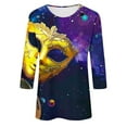 thumbnail image 5 of QATAINLAV Carnival Costume 3/4 Sleeve Spring Shirt Daily Tee Mask Print Blouse Mardi Gras Round Neck 2025 Tee Dressy Tunic Multicolor XXXL Weekly Prime, 5 of 6