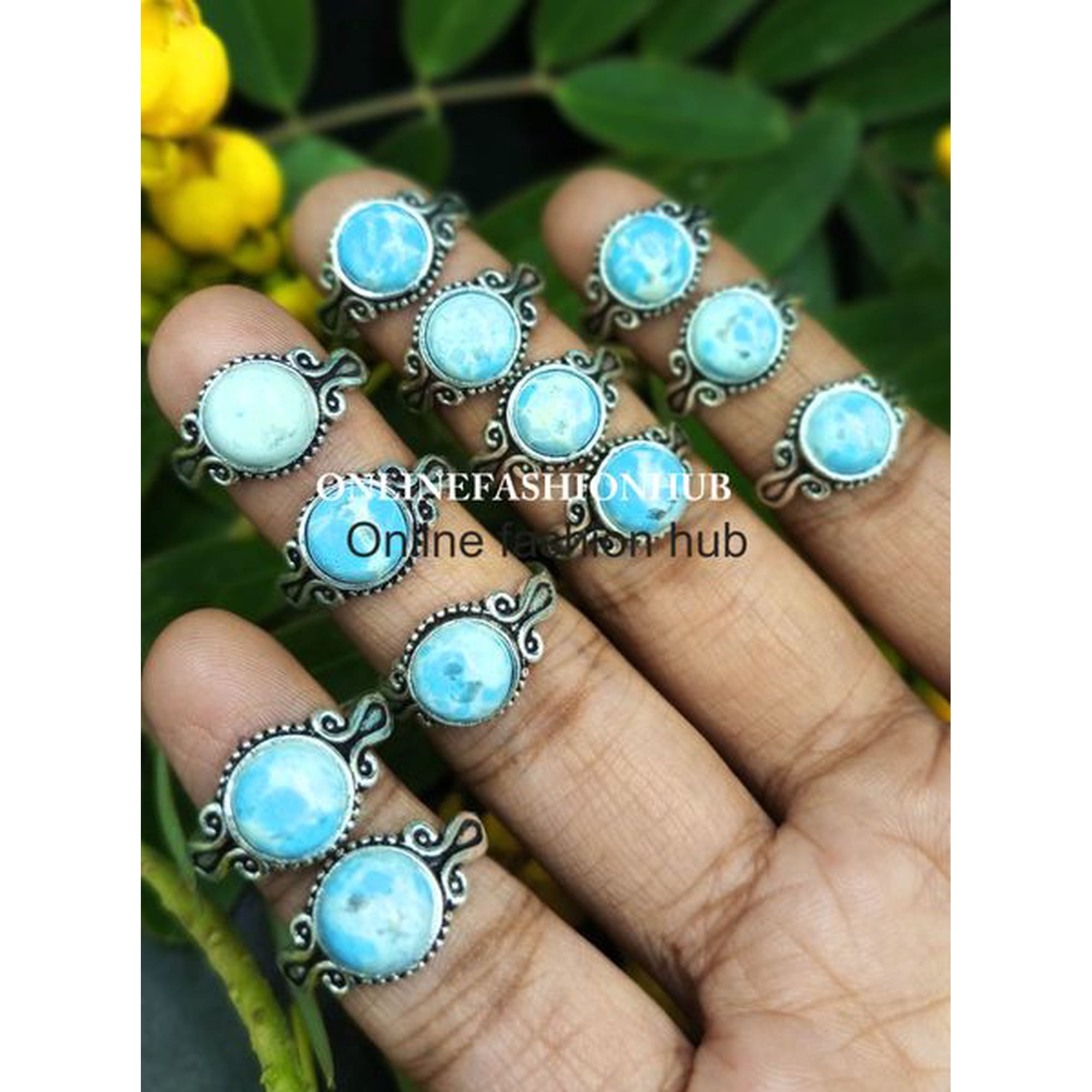Larimar Gemstone 925 Sterling Silver Plated Handmade 5pcs Ring