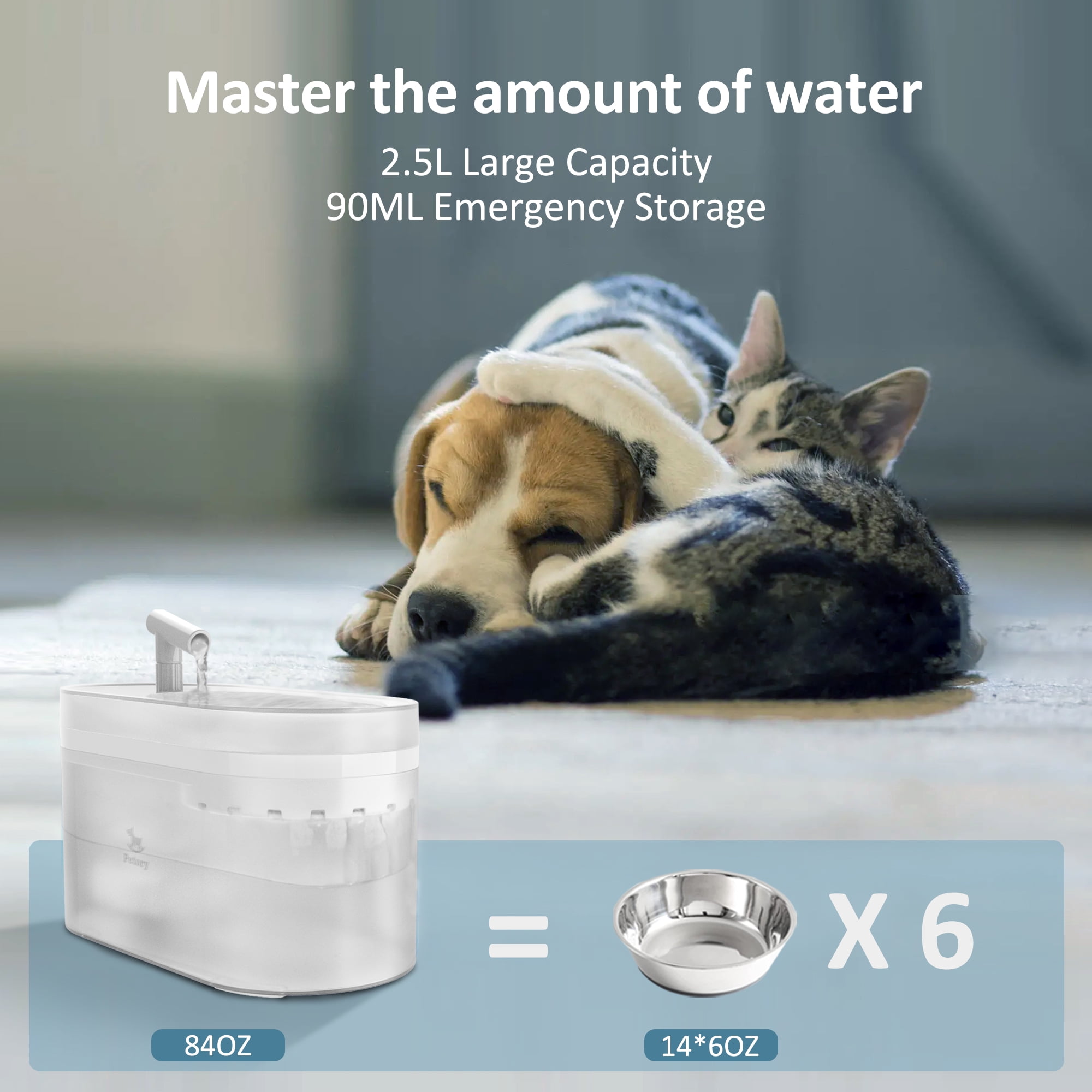Petory Automatic Quiet 2.5L/84oz BPA-Free Cat Water Fountain with 2 Replacement Filters