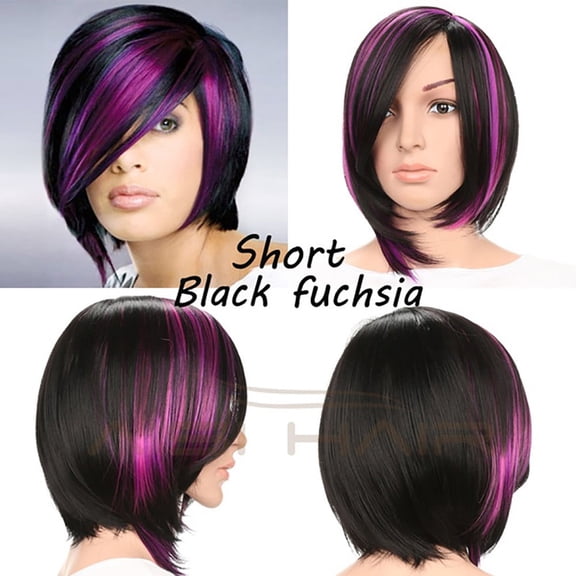 Easter Short Bob Wig, Black to Purple - Fashion Wig Short Haircut Curly Color Gradient Short Human Hair Synthetic Pp Purple Pullover Toupee St. Patrick'S Day, Wedding, Season, Anniversary