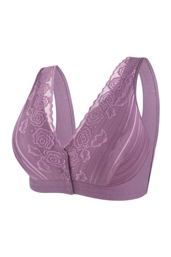Women's Front Closure Full Coverage Padded Comfort Bra Wire-Free Bra