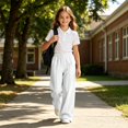 thumbnail image 5 of EnJoCho Kids Girls Sweatpants Wide Leg Baggy Straight Open Bottom Athletic Elastic Jogger Pants Breathable Trousers For Spring Outdoor School Daily Casual Active Bottoms, 5 of 7