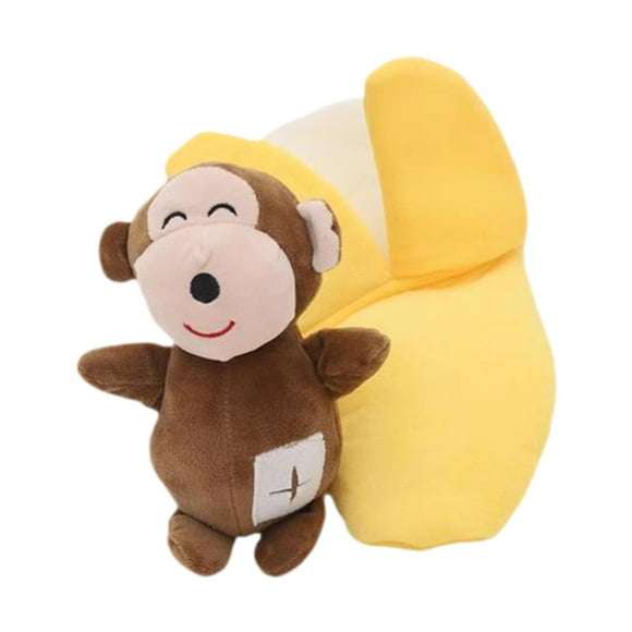 Juguete chirriante para perros pequeños y medianos de 11 x 32 cm. Regalo para proteger muebles. Peluche de mono plátano para masticar.