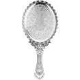 thumbnail image 2 of Vintage Embossed Oval Floral Makeup Mirror Hand Mirror Silver Co, 2 of 5