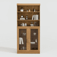 thumbnail image 3 of MAYEERTY Curio Display Cabinet with Glass Doors, DIY Combination Storage Cabinets with Adjustable Shelves for Living Room, Natural Wood, 3 of 8
