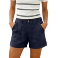 thumbnail image 2 of UDAUDU Womens Linen Shorts High Waist Casual Summer Shorts Button Down Straight Leg Bermuda Beach Shorts with Pockets Navy 2XL, 2 of 7