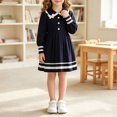 thumbnail image 3 of Long Sleeve Knitted Dresses Girls Princess Pleated Sweater Dress Ribbed Cute Fall Winter School Uniforms Navy, Size 5 Y, 3 of 7