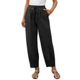 thumbnail image 3 of Manxivoo Women's cotton linen high-waisted wide-leg barrel pants (loose fit) for summer, with pockets, suitable for casual and home wear, 3 of 9