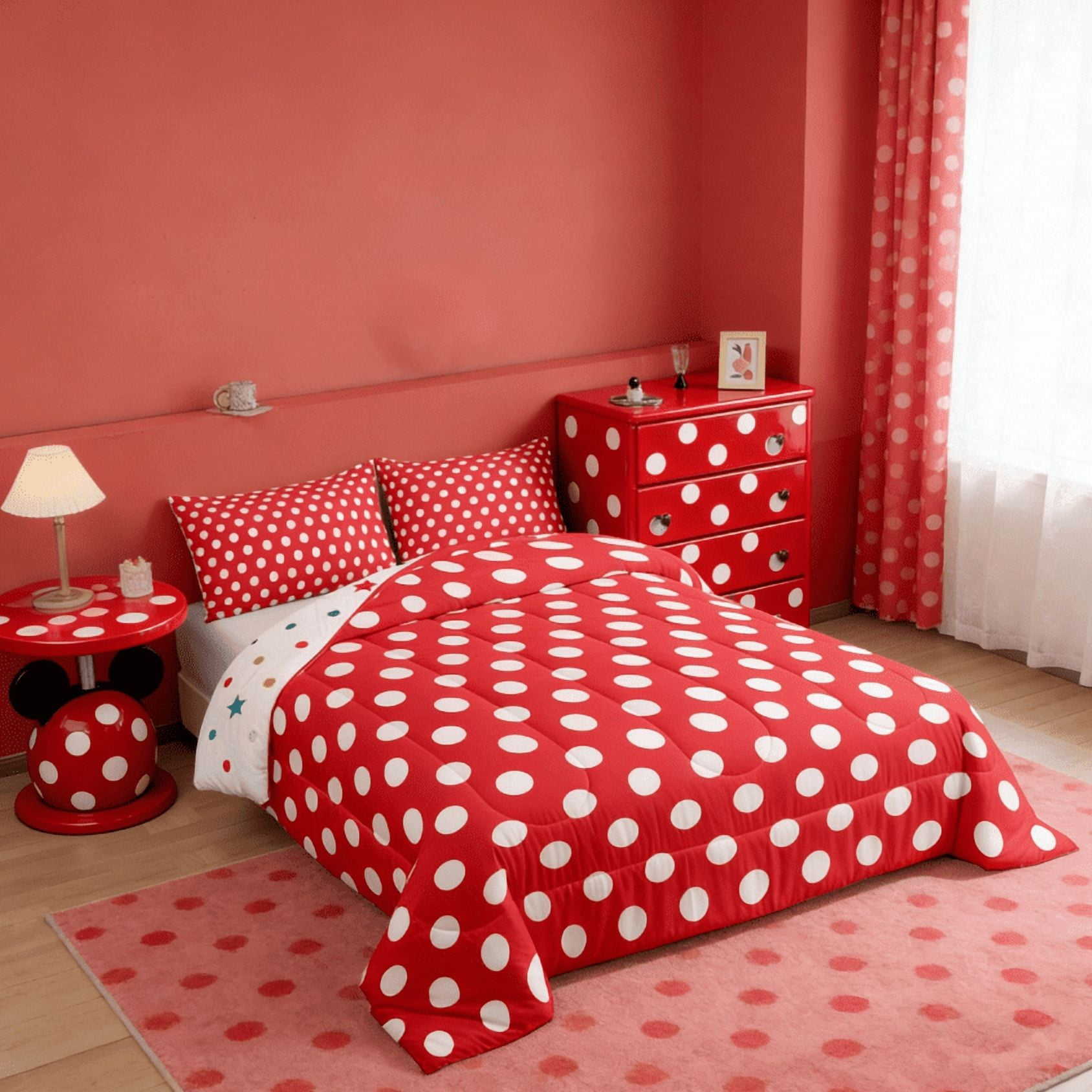 jejeloiu Modern Dot Bedding Comforter Set,Abstract Geometric Geometric Twin Comforter Sets,Red White Bedding Set,Breathable Bedroom Decor Reversible,2pcs