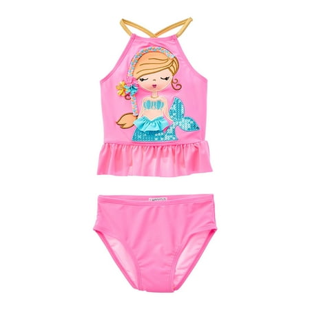 Flapdoodles girls Mermaid Applique 2pc Swim Set, 6X, Pink