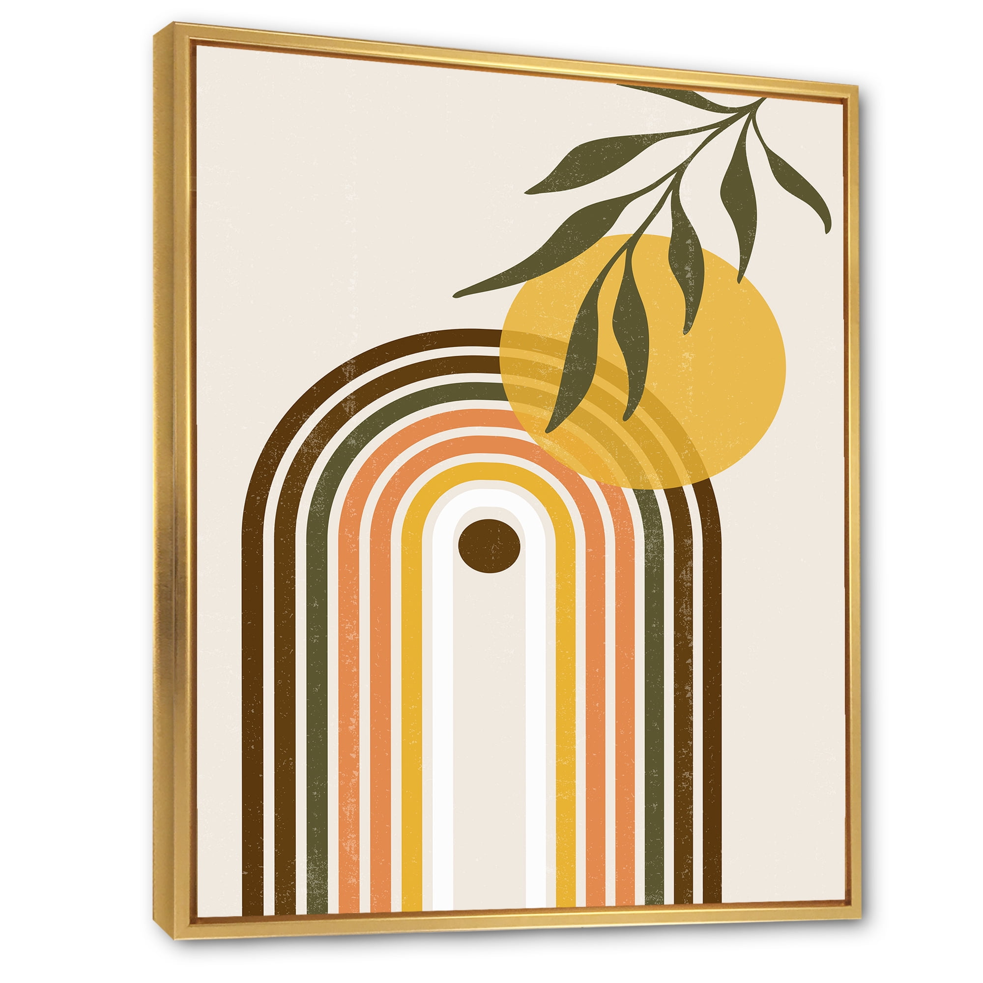 Designart 'Abstract Retro Rainbow With Yellow Sun' Modern Framed Canvas Wall Art Print