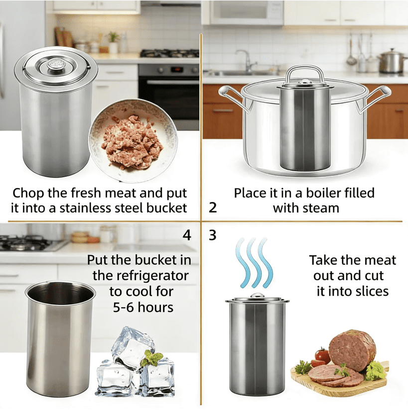 Upgrade Stainless Steel Deli Meat Press with Thermometer & Spring Mechanism, Maker Lunch Meats Presss for Healthy Home Cooking , Stainless Steel Ham Press Maker