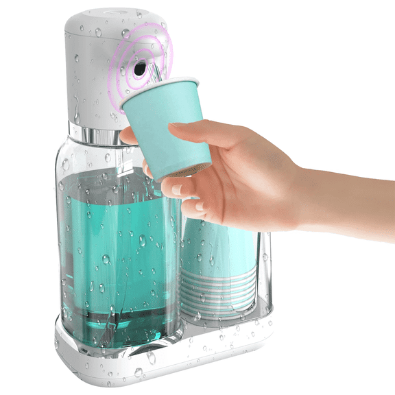 Luvan 25oz Electric Mouthwash Dispenser for Bathroom,Plastic Soap Dispenser with Cup Holder