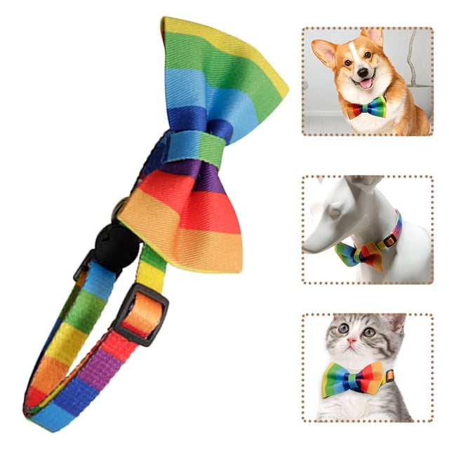 Greenadscape Collar Decorativo Para Mascotas Con Moño Arcoíris Multicolor Ajustable Para Fiestas