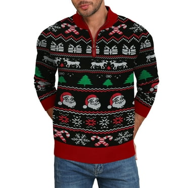Iceglad Mens Ugly Christmas Sweater Quarter Zip Sweaters Reindeer Snowflake Turtleneck Long Sleeve Knitted Pullove