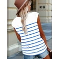 thumbnail image 4 of Womens Tops Dressy Casual Summer Striped Shirts Cap Sleeve Tops Color Block Loose Fit Blue and White L, 4 of 5