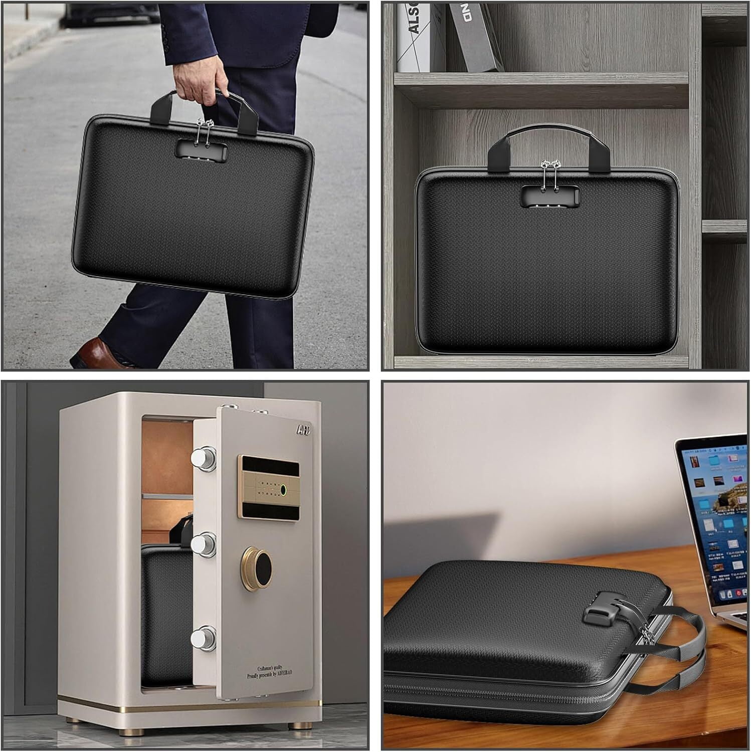 Fireproof Document Box, Fireproof File Organizer with Lock,ANUNU Hard-Shell Case Fireproof Document Box with 13 Pocket Accordion File Folder, Portable Home Office Travel Safe Storage （black）