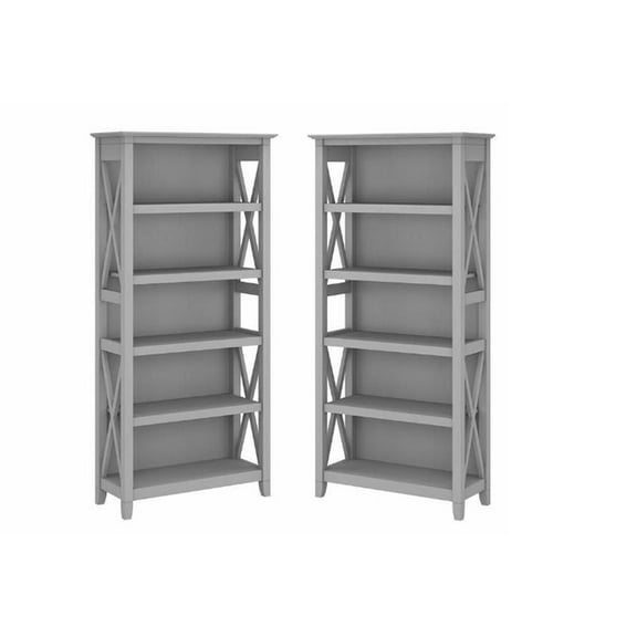 Home Square 5 Shelf Engineered Wood Bookcase Set in Cape Cod Gray (Set of 2)