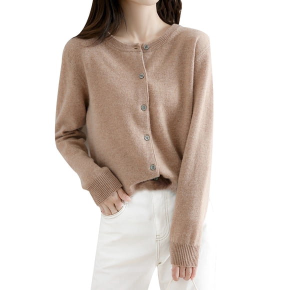 Outfmvch Cardigan Sweaters for Women,Cropped Sweaters for Women,Long Cardigans for Women,Womens Basic Crew Neck Long Sleeve Button Down Cardigan,Womens Cardigan,Kimonos for Women Gold XL