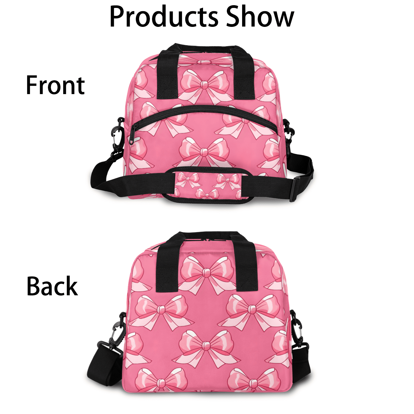 Herdesigns Pink Insulated Lunch Bag for Women Men Adults Large Reusable Lunch Box Bow Leakproof Cooler Tote Bags with Adjustable Shoulder Strap