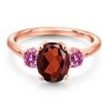 thumbnail image 3 of Gem Stone King 18K Rose Gold Plated Silver Red Garnet and Pink Moissanite Engagement Ring for Women | 2.59 Cttw | Oval 9X7MM | Gemstone January Birthstone | Size 7, 3 of 6