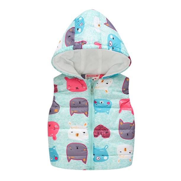 Gibobby Chamarra de invierno para bebé niñoAbrigo con capucha y estampado de dibujos animados sin mangas para niños y niñas, chaqueta gruesa a de viento (Verde de menta, 12-18 Meses)