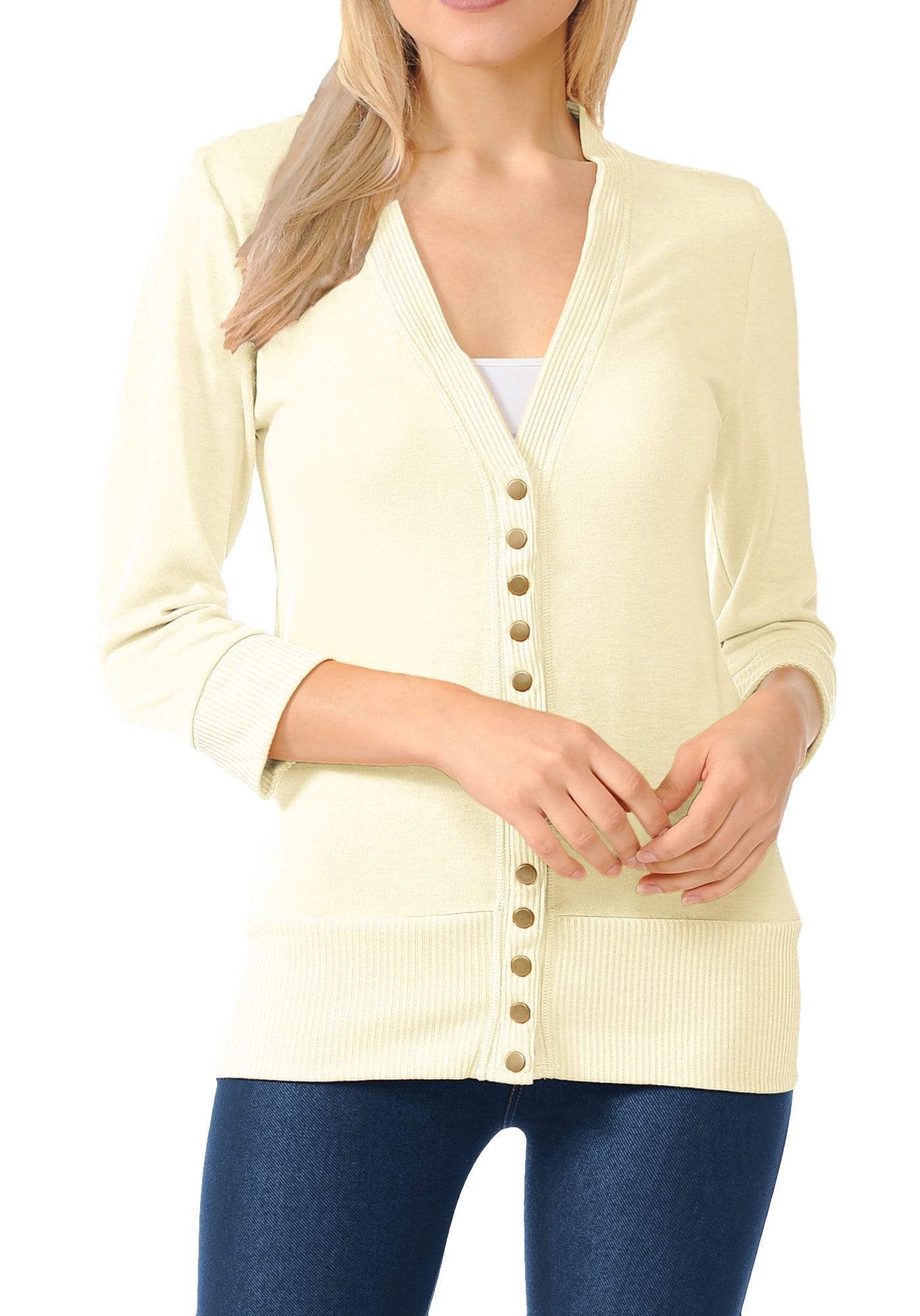 Clothing Ave 3/4 Sleeve Snap Button Sweater Cardigan2 (Plus