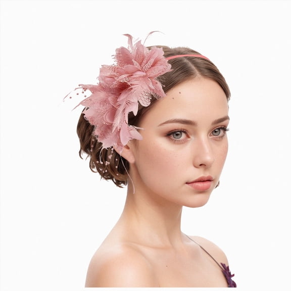 Linfrsh Fascinator Hats for Women Party Hat Vintage Hat Feather Headband for Cocktail Wedding Pink,One Size