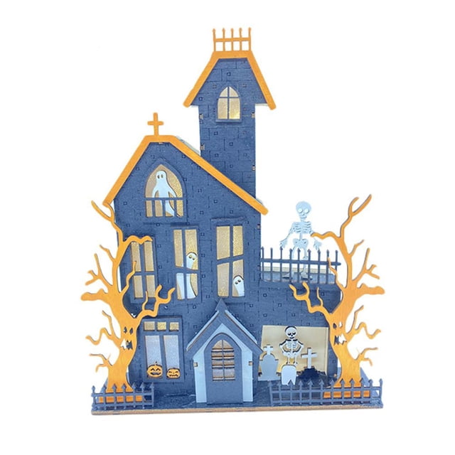 Decoración De Mesa De Halloween De Duende De Madera Embrujada, Mesa Fantasma, Adornos 3D Con Luz Led Para El Hogar, Cocina, Adornos De Escritorio Eigraketly HA037598-00