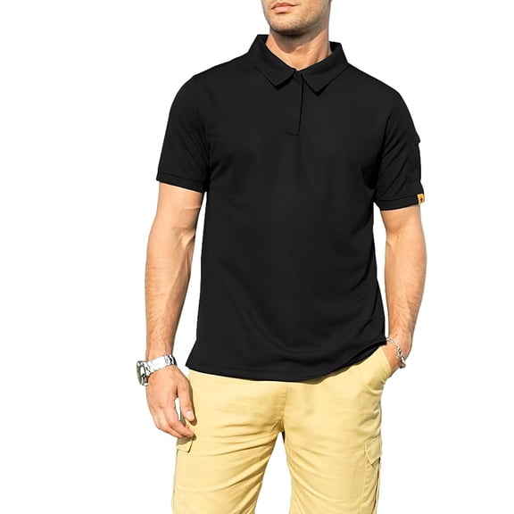 Puztloy Golf Polo Shirts Short Sleeve Collared Classic Polo for Casual Moisture Wicking Dry Fit Black Polo Shirt for Men