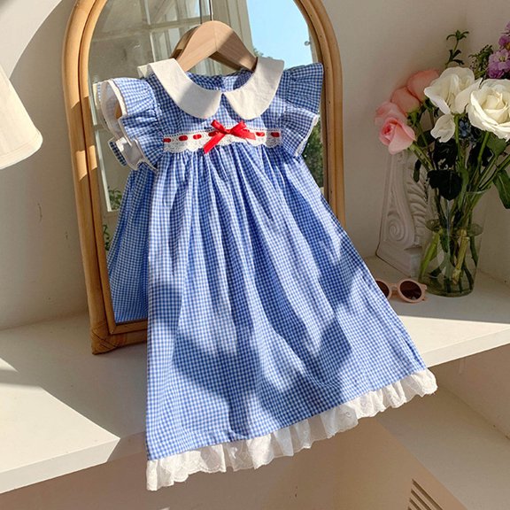 JIAYUE Girls Spring Dresses Plaid Sleeveless Collared Mid Length Shirt Dress Peter Pan Collar For Toddler Fashionable Dailywear