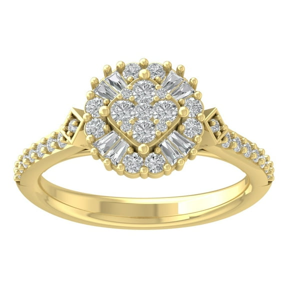 Araiya 10K Yellow Gold Round and Baguette Diamond Cluster Halo Ring (3/4 cttw, I-J Color, I2-I3 Clarity), Size 7