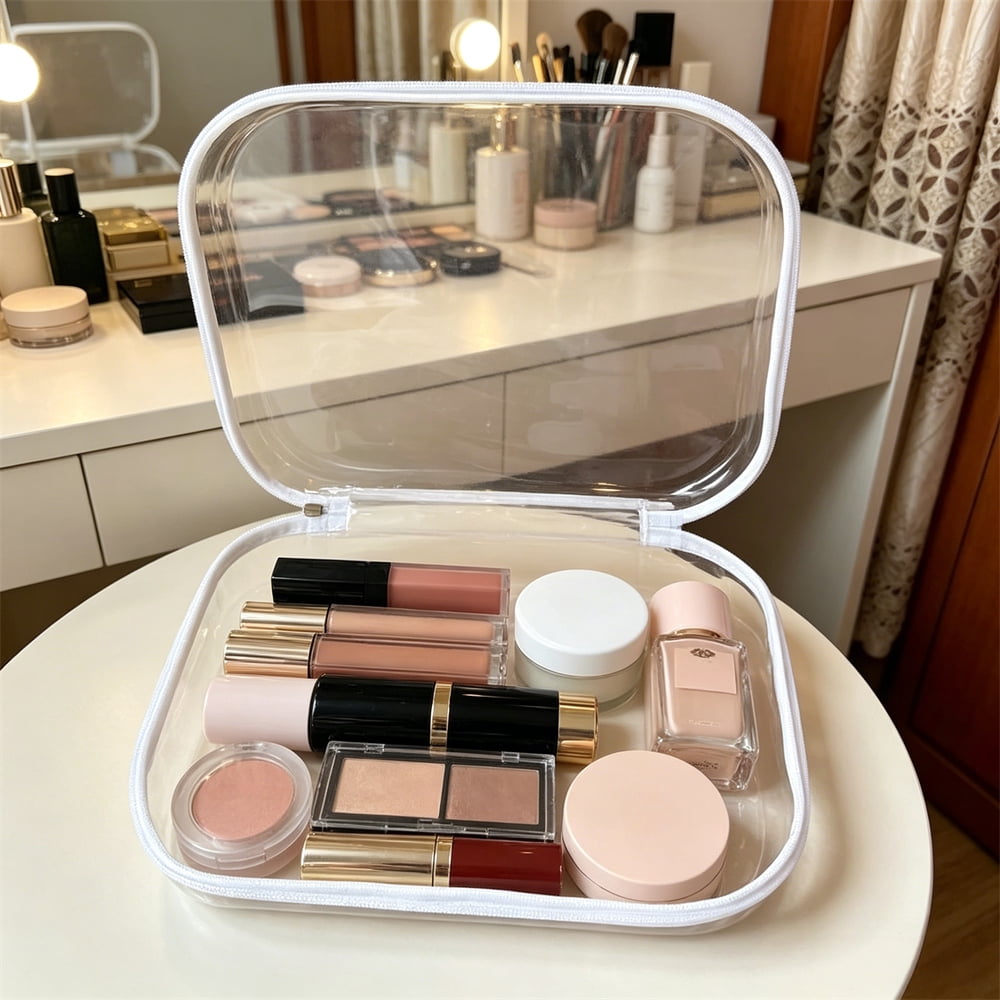3PCS Clear Zipper Pouches,Hard Zipper Case,Plastic Toiletries Bag,Portable Item Storage Box for Travelling and Holiday