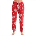 thumbnail image 4 of Women's Christmas Print Pajama Pants, Elastic Waist Tapered Casual Jogger Trousers, Holiday Cozy Soft Winter Sleepwear Bottoms Wine 3XL, 4 of 5