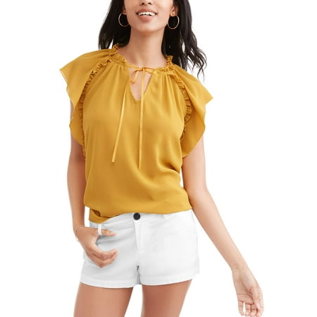 Floral Flutter Sleeve Top - Women's Ruffle Flutter Sleeve Top