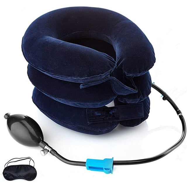Inflatable Cervical Neck Traction Mechanism Improve Spinal Alignment Reduce Neck Brace Adjustable(Blue)