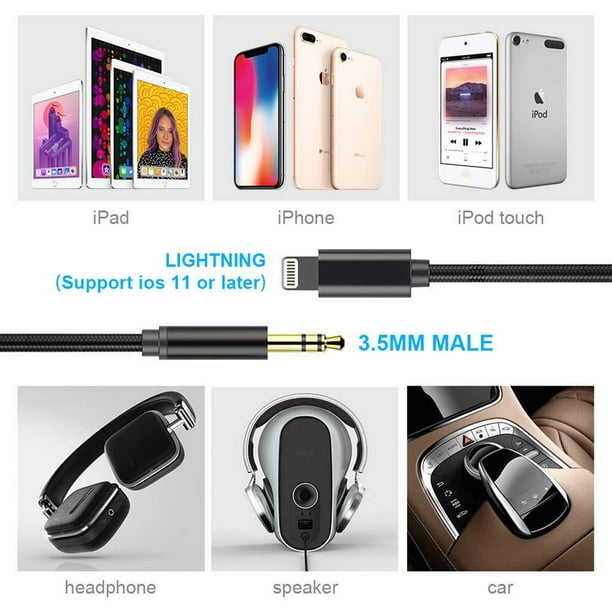 Pour Interface Apple vers cable auxiliaire 3.5mm male pour iPhone