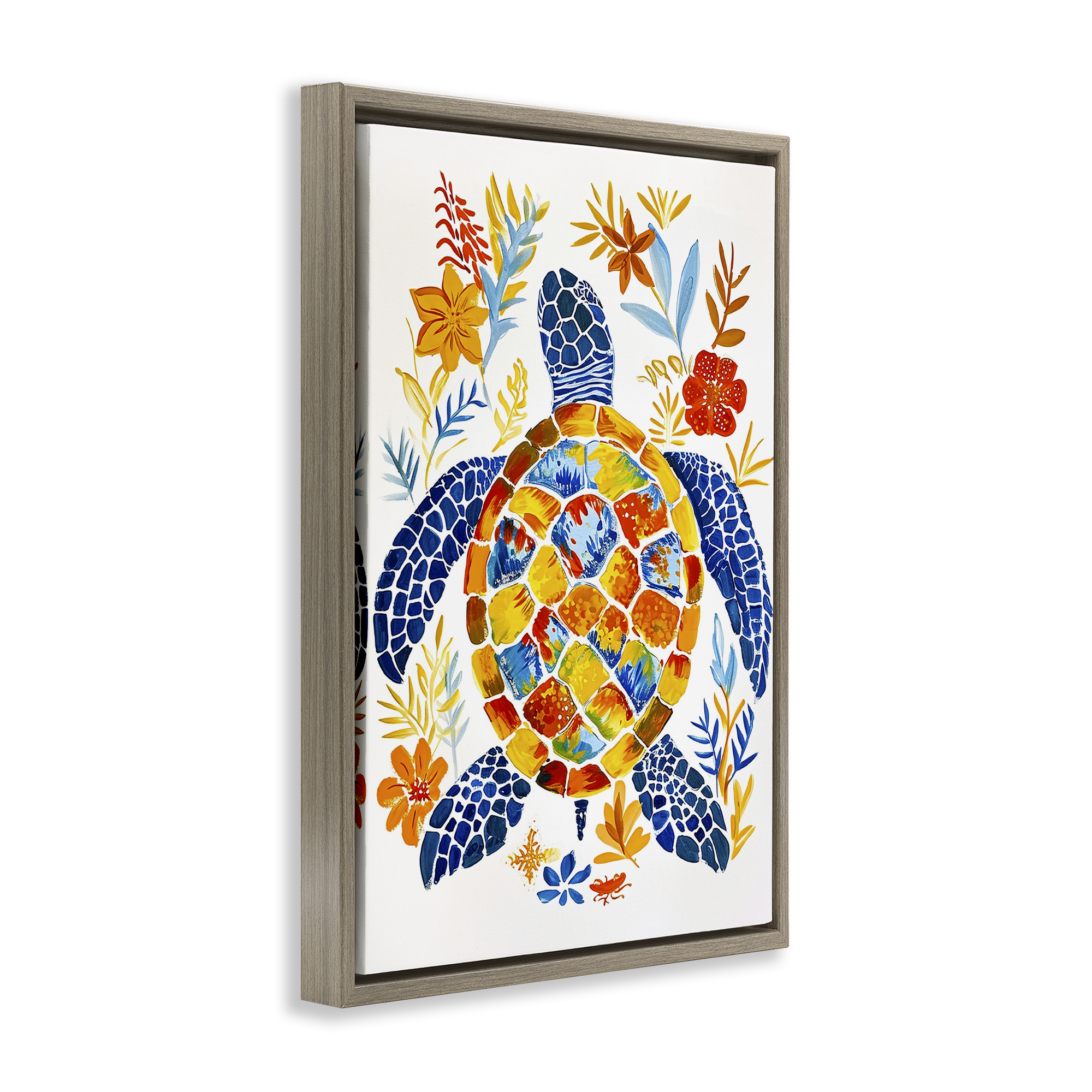 Stupell Industries Nautical Patterned Turtle Coastal Painting Brown Floater Framed Canvas Art Print Wall Art, 21 x 31