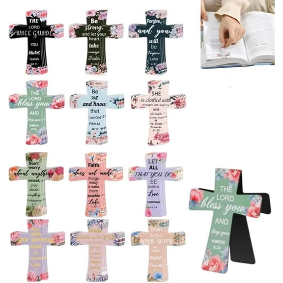 12 PCS Magnetic Cross Bookmarks Gifts, Christian Magnetic Bookmarks for Women, Magnetic Bible Verse Book Marks with Inspiration Sayings, for Bible Study, Readers, Teachers, Students